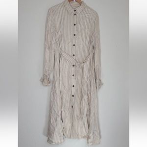 ALTUZARRA Midi Shirt Belted Dress Striped Collar Size FR 46/ US 14 Womens